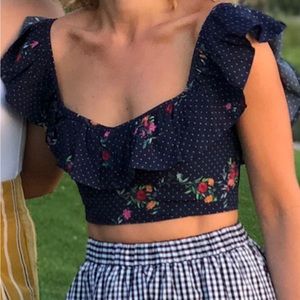 Clayton navy floral bustier crop top with zipper back